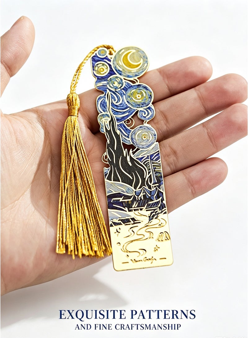 Van Gogh 4 Pieces Retro Metal Bookmarks with Tassel,Exquisite Gift Box Packaging, Van Gogh Oil Painting Theme, Durable Bookmarks for Book Lovers, Writers, Readers, Children, Adults - Image 5