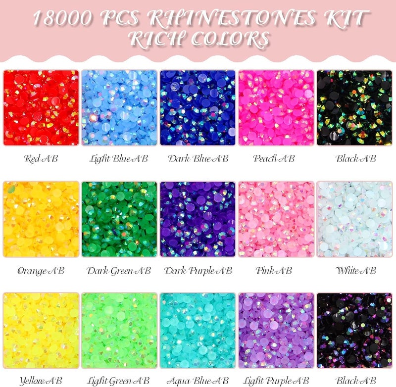 18000Pcs Resin Jelly Rhinestones for Crafting,15 Colors 3mm Flatback Gems for Diamond Art,Nails Eyes Face Makeup Tumblers DIY Crafts Shoes/set B - Image 2