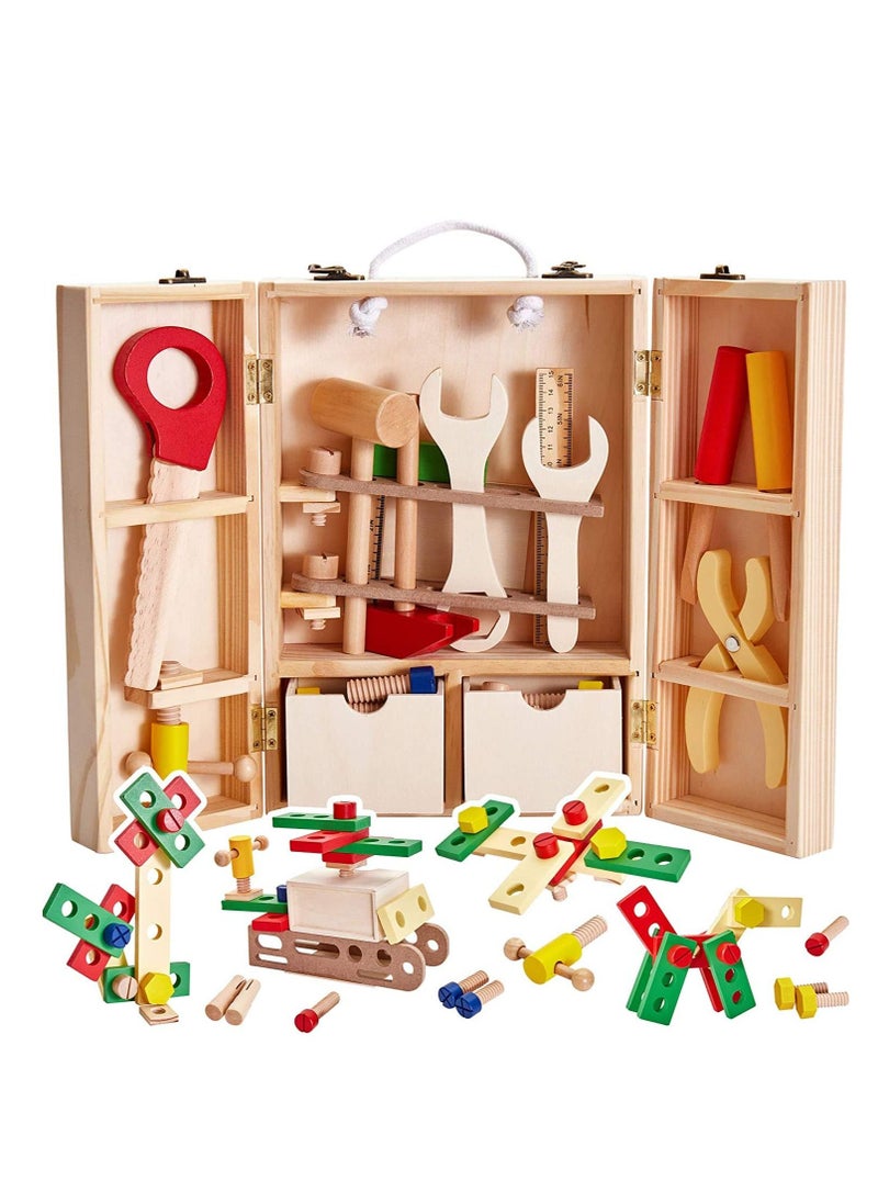 MIXDE Wooden Tool Box Carrycase Pretend Role Play Carpenter Assembly Take Apart Construction Toys For Kids  - Image 1