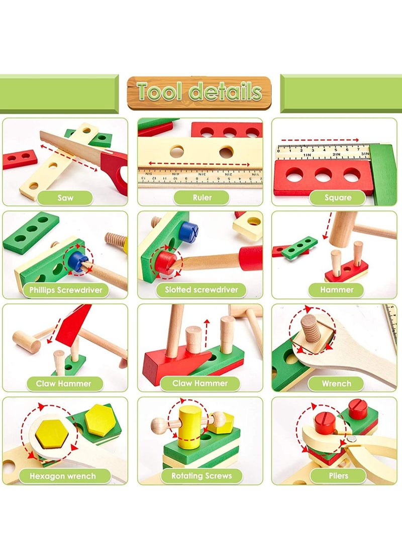 MIXDE Wooden Tool Box Carrycase Pretend Role Play Carpenter Assembly Take Apart Construction Toys For Kids  - Image 2