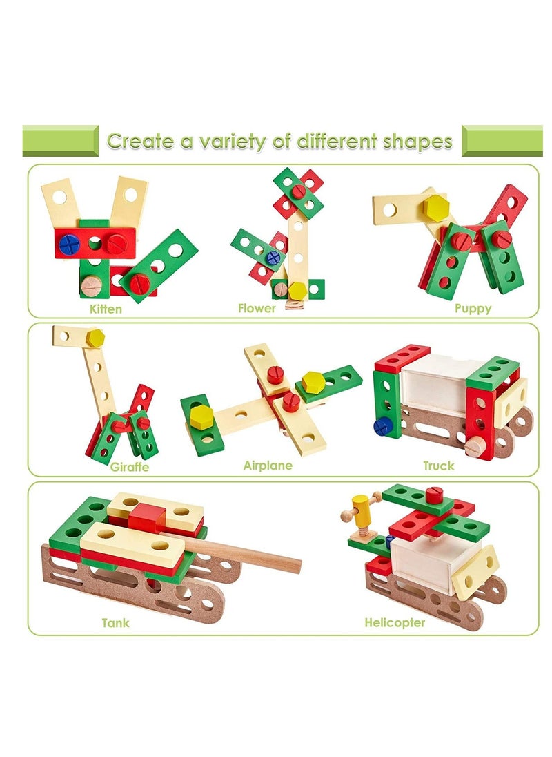 MIXDE Wooden Tool Box Carrycase Pretend Role Play Carpenter Assembly Take Apart Construction Toys For Kids  - Image 3