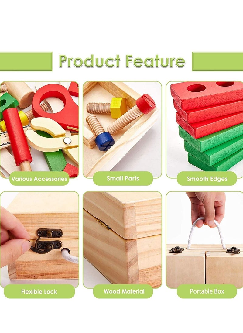 MIXDE Wooden Tool Box Carrycase Pretend Role Play Carpenter Assembly Take Apart Construction Toys For Kids  - Image 4