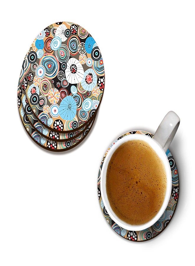 LADECOR Handmade Mandala Pattern Wooden Coaster Set for Home Kitchen, Office Desk (Set of 6, 4 inch) - Image 1