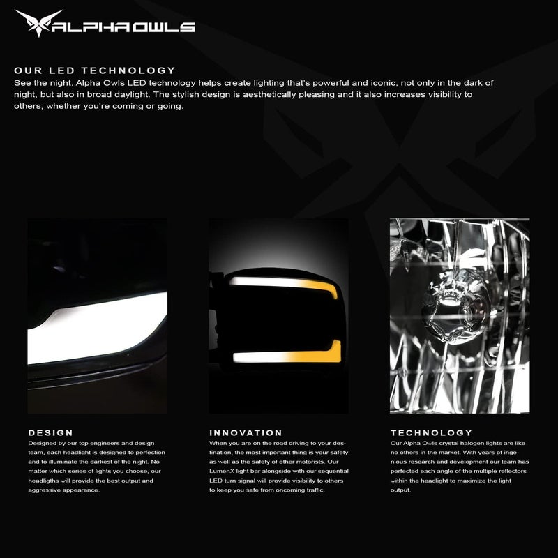 Alpha Owls 8719749 Crystal Headlights with Switchback Sequential LED Light Bar - Black Amber for 1999-2004 Ford Mustang - Image 3
