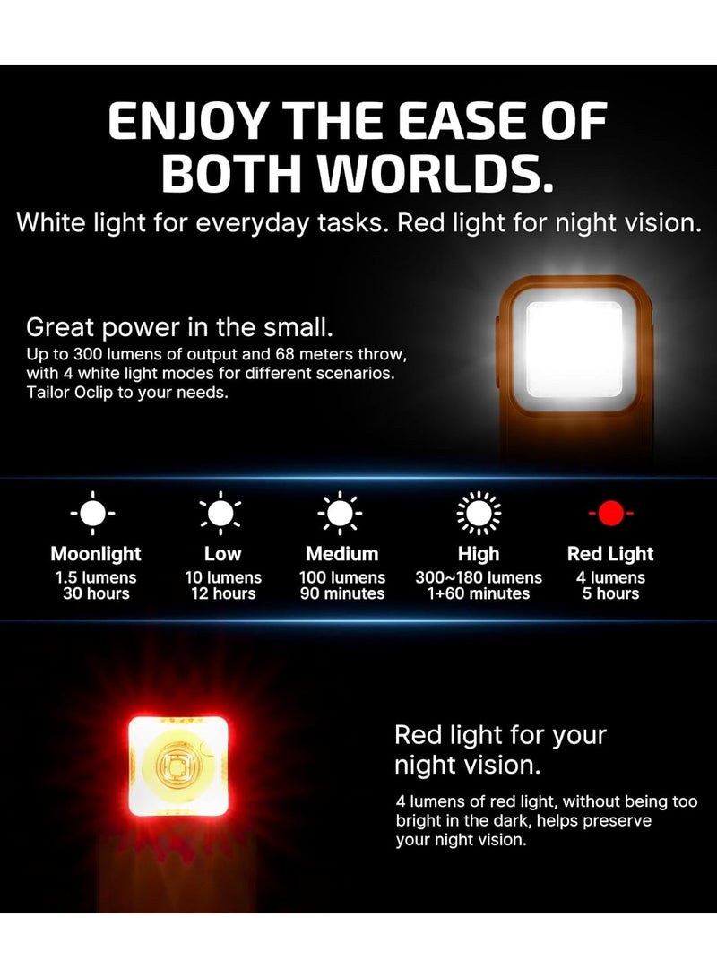 Clip Rechargeable EDC Flashlight 300 Lumens Dual Sources Compact Pocket Clip Light Convenient USB C Charging Magnetic Flash Lights for Working Cycling Emergency Signaling Tool(Orange) - Image 3