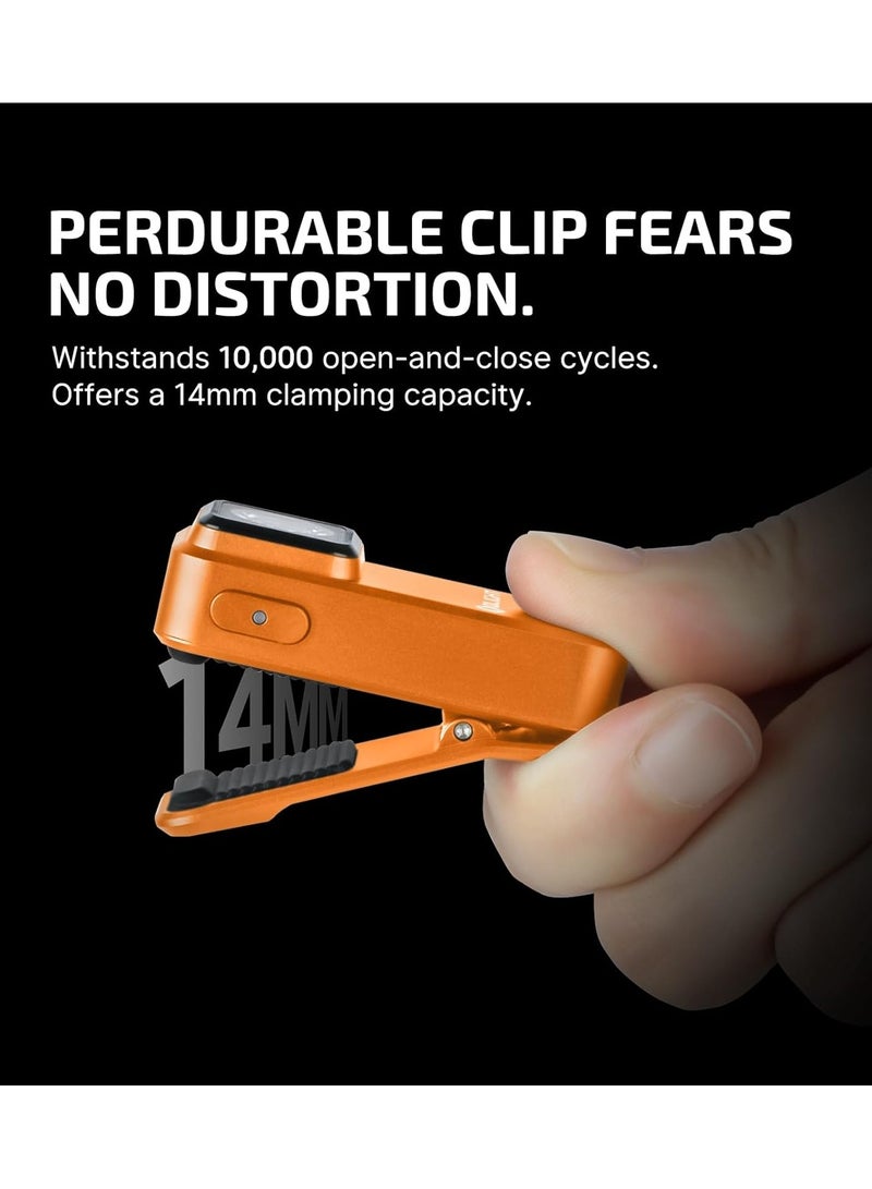 Clip Rechargeable EDC Flashlight 300 Lumens Dual Sources Compact Pocket Clip Light Convenient USB C Charging Magnetic Flash Lights for Working Cycling Emergency Signaling Tool(Orange) - Image 4