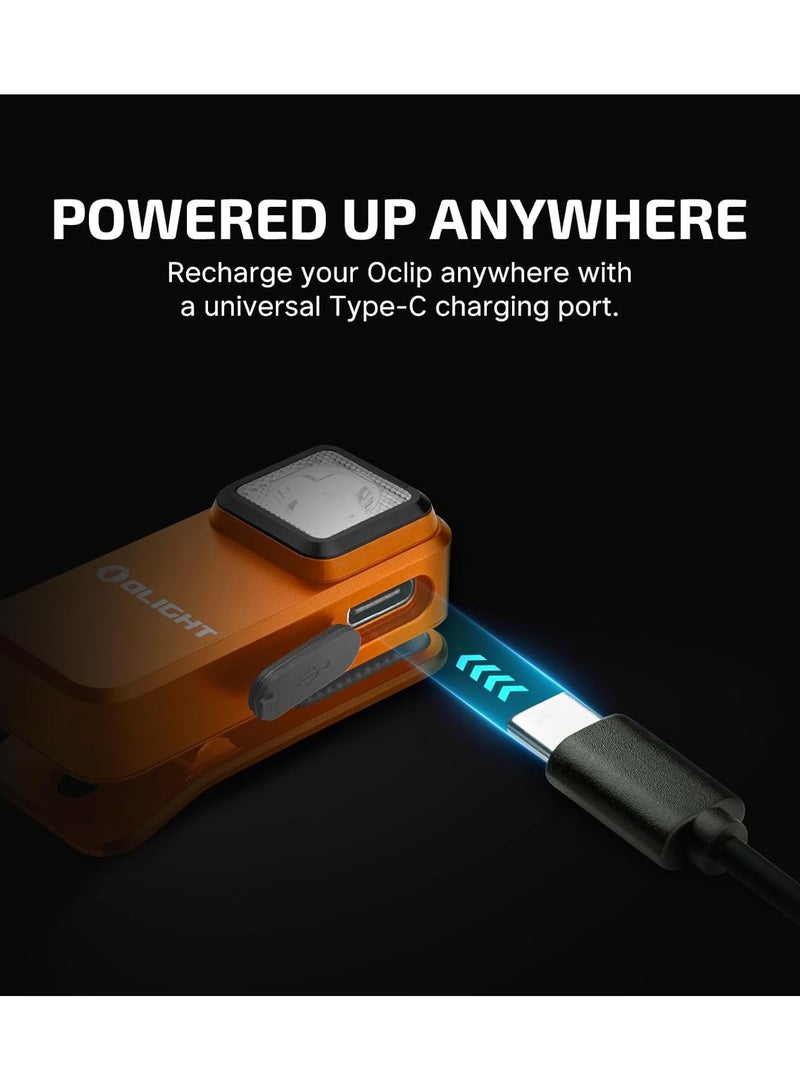 Clip Rechargeable EDC Flashlight 300 Lumens Dual Sources Compact Pocket Clip Light Convenient USB C Charging Magnetic Flash Lights for Working Cycling Emergency Signaling Tool(Orange) - Image 5