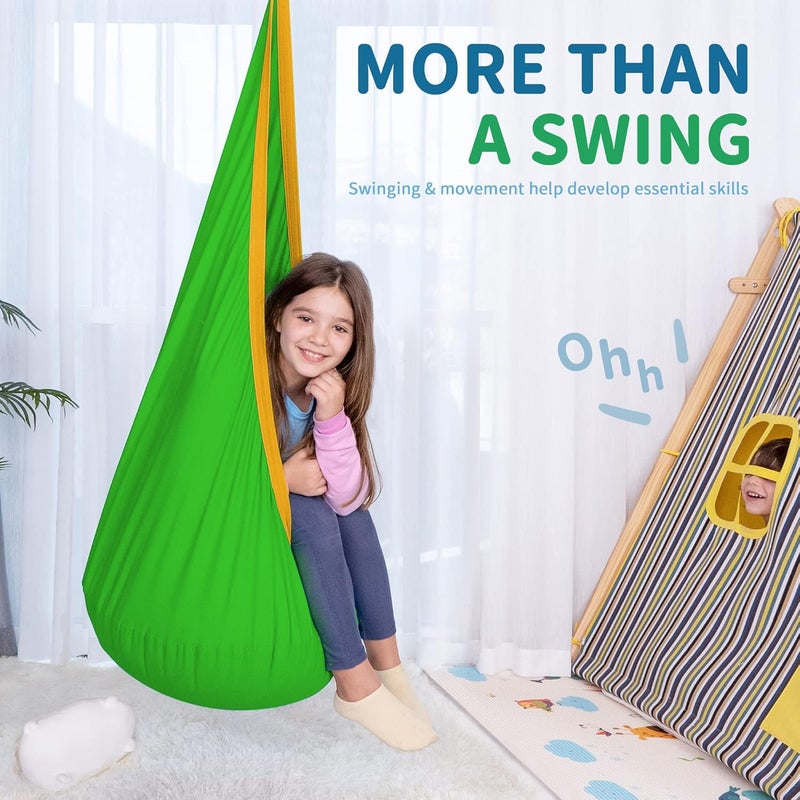 OUTREE Kids Pod Hanging Swing Seat Hammock,Cotton Child Swing Hammock Chair for Indoor and Outdoor use,Green and Yellow - Image 5