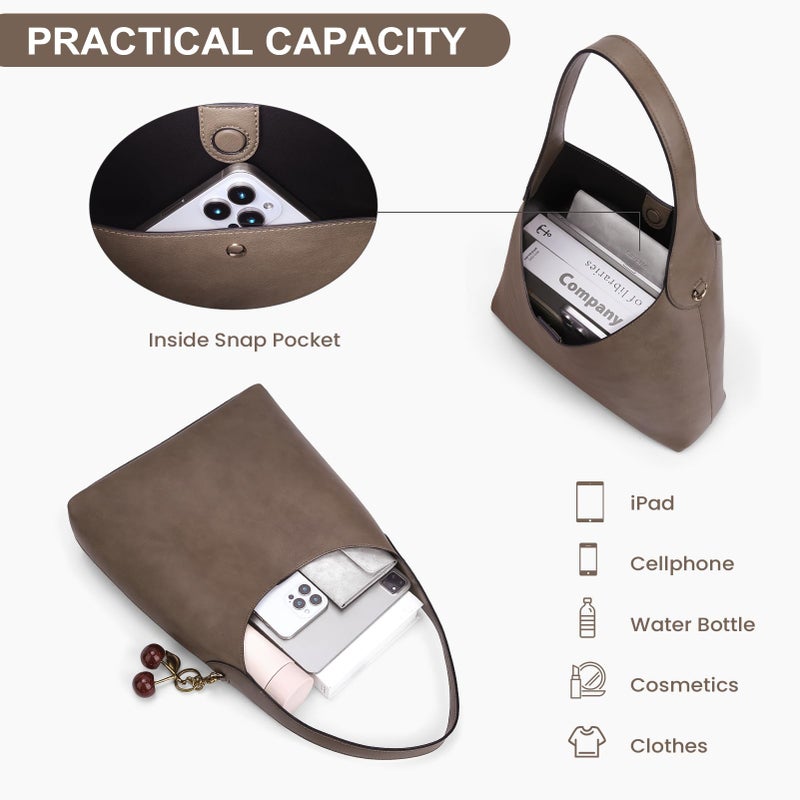 HICARRY Faux Suede Hobo Bags Vegan Leather Shoulder Bag Tote for Women with Cherry Charm Slouchy Designer Handbag Purse Fall Fashion - Image 5
