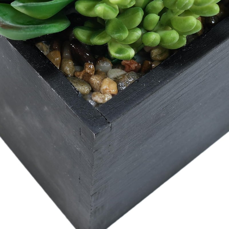 Winlyn 14" Artificial Succulent Plants Arrangement Assorted Faux Succulents in Rustic Black Rectangular Wooden Planter Box Faux Potted Plant Decor for Farmhouse Home Windowsill Shelf Table Centerpiece - Image 3