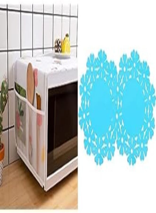 HOS - HOS Microwave Oven Cover with 2 Pouch Dustproof Cloth Cover Microwave Oven Set – 1 Pcs (Assorted Colour and Design) + Hot plate silicone coaster - blue - Image 1