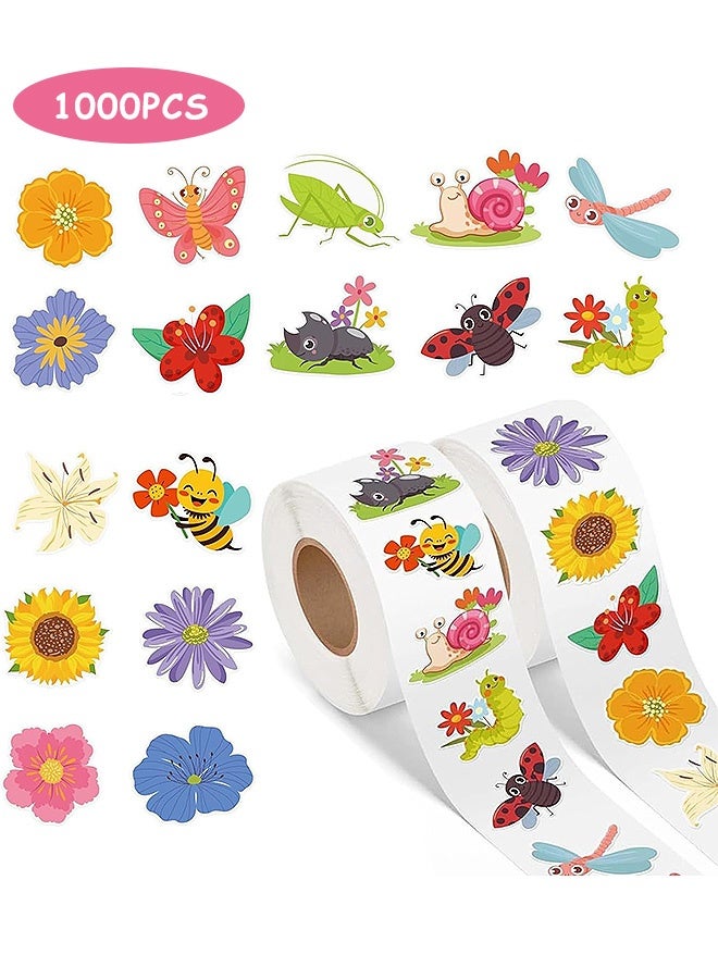 Photon 2 لفافة ملصقات الربيع للأطفال، 1000 قطعة من ملصقات زهور الصيف والفراشات والحشرات - Image 1