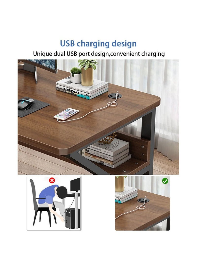 Arabest Gaming Desk, Computer Table with USB Charging Ports, Computer Desk for Home Office Gaming(100x76x60cm) Black Metal - Image 3