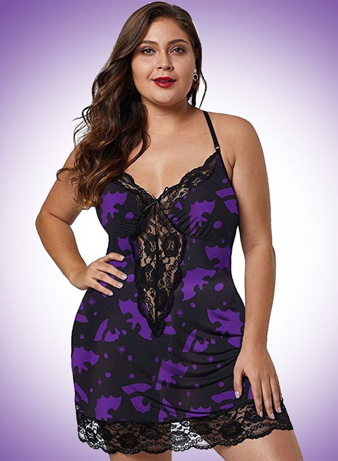 MARGOUN فستان نوم نسائي بحجم كبير مع حواف دانتيل، ملابس نوم بطباعة تجريدية مع أحزمة قابلة للتعديل T901 - Image 2