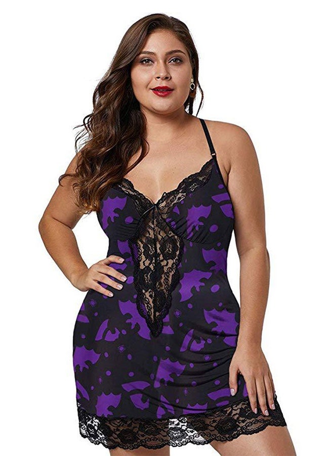 MARGOUN فستان نوم نسائي بحجم كبير مع حواف دانتيل، ملابس نوم بطباعة تجريدية مع أحزمة قابلة للتعديل T901 - Image 1