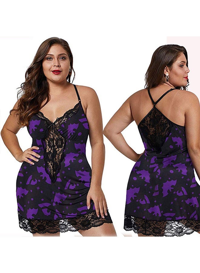 MARGOUN فستان نوم نسائي بحجم كبير مع حواف دانتيل، ملابس نوم بطباعة تجريدية مع أحزمة قابلة للتعديل T901 - Image 3