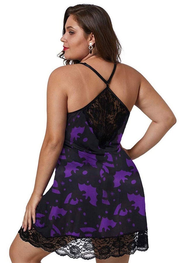 MARGOUN فستان نوم نسائي بحجم كبير مع حواف دانتيل، ملابس نوم بطباعة تجريدية مع أحزمة قابلة للتعديل T901 - Image 4