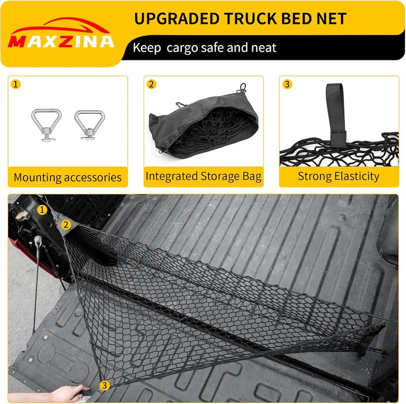 Maxzina Cargo Net Compatible with 2015-2025 Ford F150 2017+ F250 F350 F450 Truck Bed Cargo Net 4.10'×1.51' Double Layer Envelope Style Dense Mesh Trunk Organizer for 2024 F-150 Exterior Accessories - Image 5