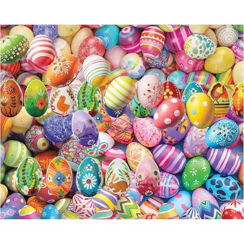White Mountain 1000 Piece Jigsaw Puzzle Easter Holiday Collage Puzzles with Large Pieces Gift for Adults and Family 24x30 Easter Eggs - Image 1