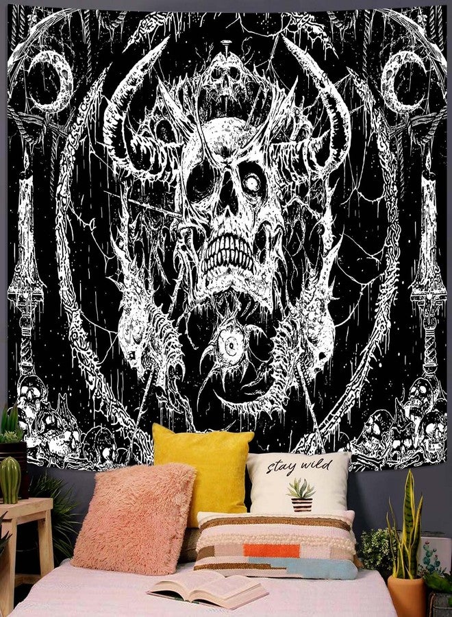 Lifeella Skull Tapestry, Gothic Horror Moon Skeleton Mystic Dark Tapestries for Bedroom Grunge Wall Hanging Black and White (Black, 44"×60" (112.5×150cm)) - Image 2