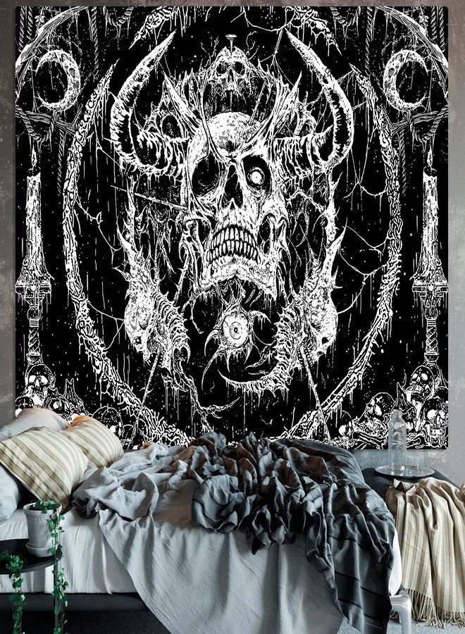 Lifeella Skull Tapestry, Gothic Horror Moon Skeleton Mystic Dark Tapestries for Bedroom Grunge Wall Hanging Black and White (Black, 44"×60" (112.5×150cm)) - Image 4