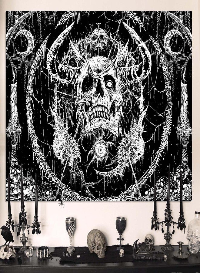 Lifeella Skull Tapestry, Gothic Horror Moon Skeleton Mystic Dark Tapestries for Bedroom Grunge Wall Hanging Black and White (Black, 44"×60" (112.5×150cm)) - Image 3