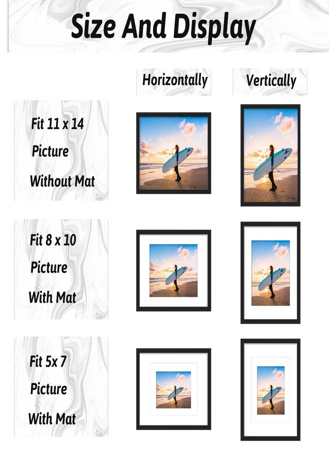 YCCXBW 11x14 Picture Frame, Display Photo 8x10 and 5x7 With Mat or 11x14 Without Mat Picture Frame Covered by Plexiglass Engineered Wood FrameEngineered Wood Frame For Wall Mounting(Black, 11X14 MDF) - Image 3