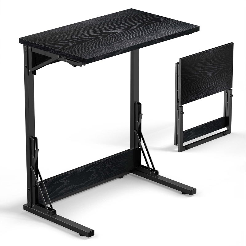 Tatub 24" Folding C Shaped End Table, Small Sofa Side Laptop Desk, Couch TV Tray Table for Living Room, Bedroom, Dark Black - Image 1