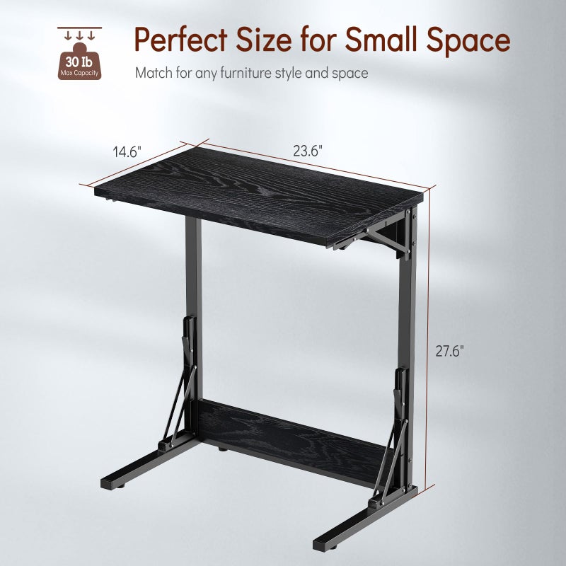 Tatub 24" Folding C Shaped End Table, Small Sofa Side Laptop Desk, Couch TV Tray Table for Living Room, Bedroom, Dark Black - Image 2