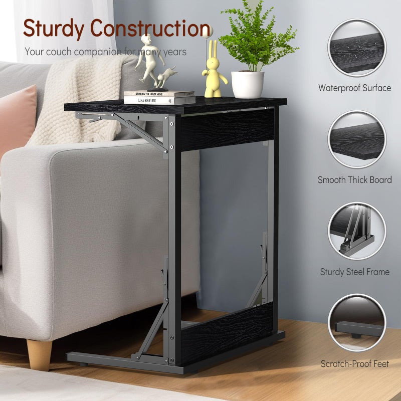 Tatub 24" Folding C Shaped End Table, Small Sofa Side Laptop Desk, Couch TV Tray Table for Living Room, Bedroom, Dark Black - Image 5