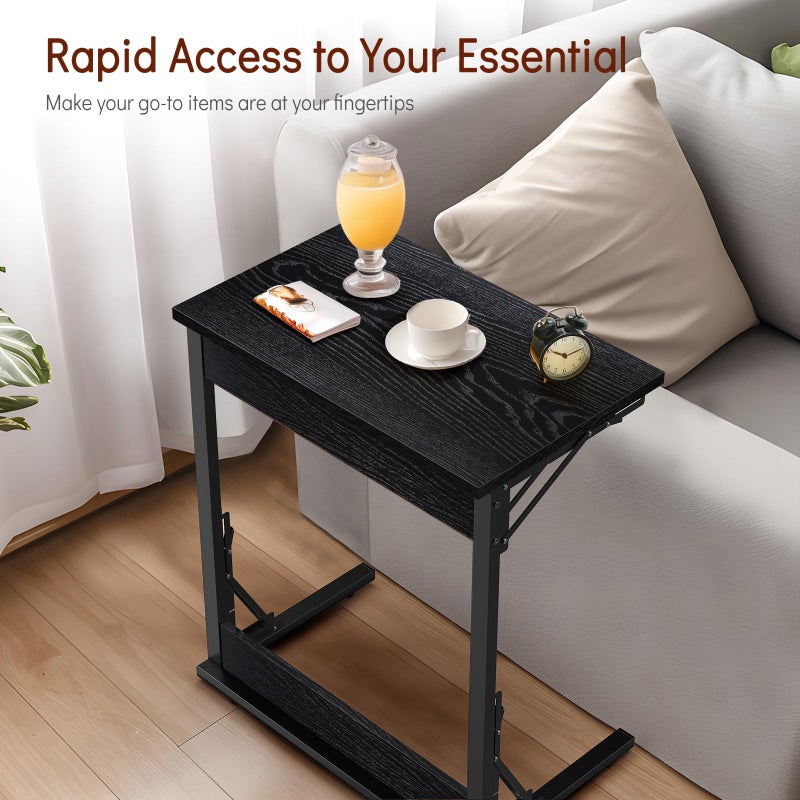 Tatub 24" Folding C Shaped End Table, Small Sofa Side Laptop Desk, Couch TV Tray Table for Living Room, Bedroom, Dark Black - Image 3