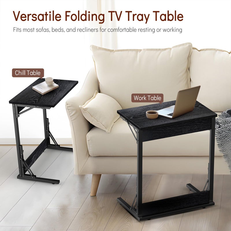 Tatub 24" Folding C Shaped End Table, Small Sofa Side Laptop Desk, Couch TV Tray Table for Living Room, Bedroom, Dark Black - Image 4