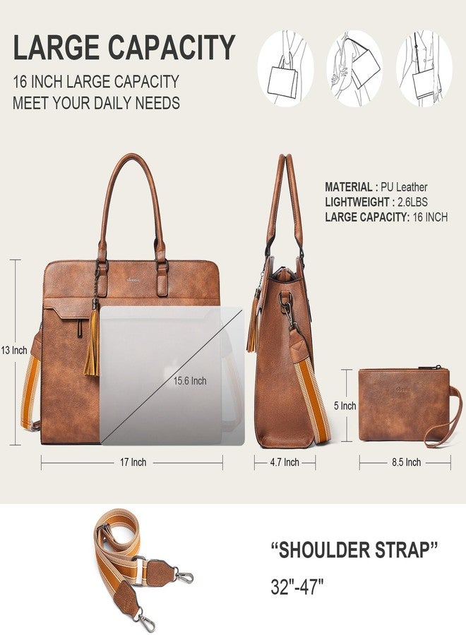 Shrrie 17 inch Laptop Bag for Women,Water-Resistant Work Bag LaptopTote Bag,Professional Business Tote for Office,Travel,College-Fits 15.6 Laptop&Tablet,Briefcase with Satchel Purse,Two-toned Brown - Image 5