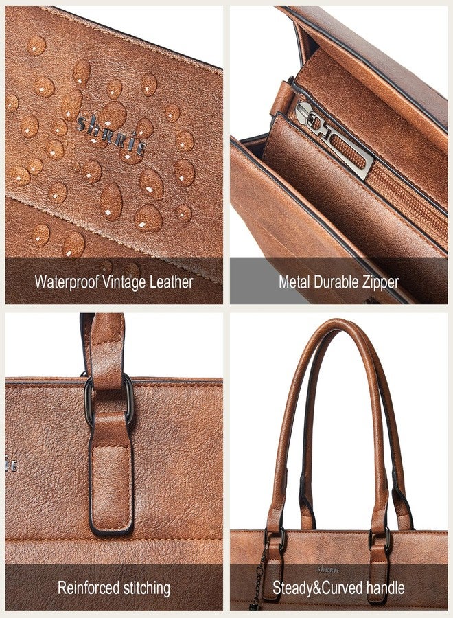 Shrrie 17 inch Laptop Bag for Women,Water-Resistant Work Bag LaptopTote Bag,Professional Business Tote for Office,Travel,College-Fits 15.6 Laptop&Tablet,Briefcase with Satchel Purse,Two-toned Brown - Image 4