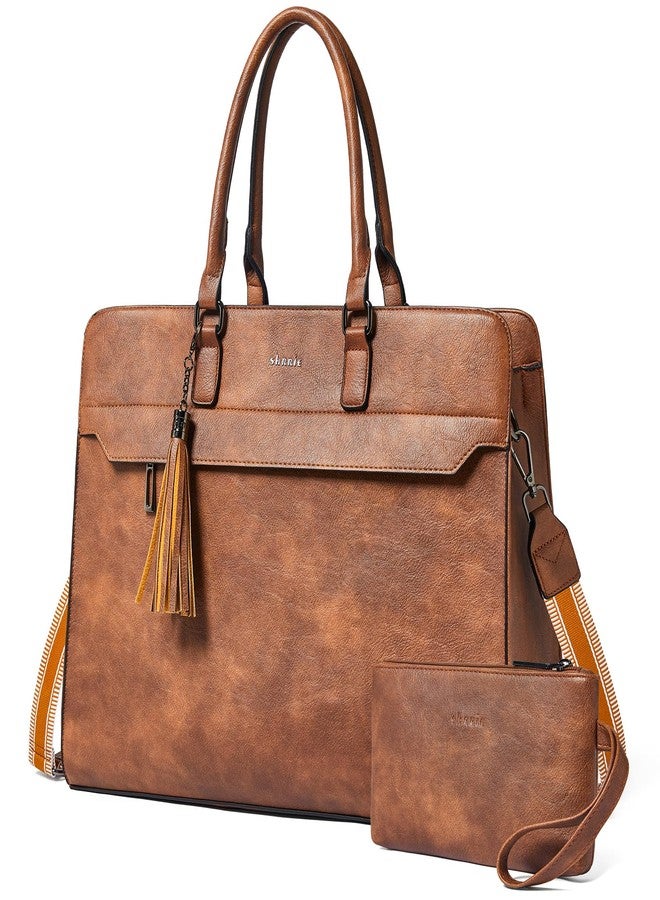 Shrrie 17 inch Laptop Bag for Women,Water-Resistant Work Bag LaptopTote Bag,Professional Business Tote for Office,Travel,College-Fits 15.6 Laptop&Tablet,Briefcase with Satchel Purse,Two-toned Brown - Image 1