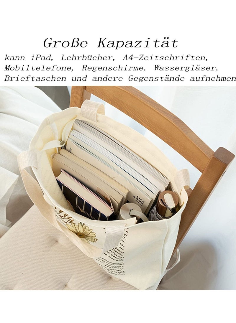 SYOSI Canvas Tote Bag Strap Reusable Grocery Shopping Cloth Bag Zip Tote Bag Women Eco-Friendly Tote Bag with Handle Washable Fashion Beach Tote Shoulder Bag Women Shopping, School  - Image 3