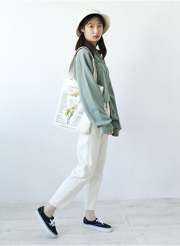 SYOSI Canvas Tote Bag Strap Reusable Grocery Shopping Cloth Bag Zip Tote Bag Women Eco-Friendly Tote Bag with Handle Washable Fashion Beach Tote Shoulder Bag Women Shopping, School  - Image 2