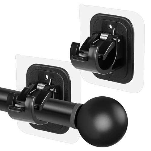 Codoule 2PCS No Drill Curtain Rod Brackets Drilling Self Adhesive Holder Hooks Nail Free Adjustable Hangers for Bathroom Kitchen Home and Hotel (2PCS Black) - Image 1