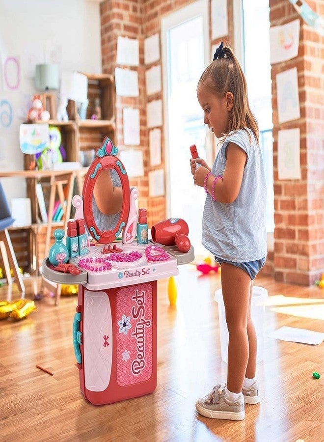 High Trusted Big Beauty Set for Kids Girls 3 in 1 Learning Educational Make Up Suitcase Kit with Makeup Accessories Pretend Play Set Portable Suitcase Toy Gift for Girls (Pink) - Image 2