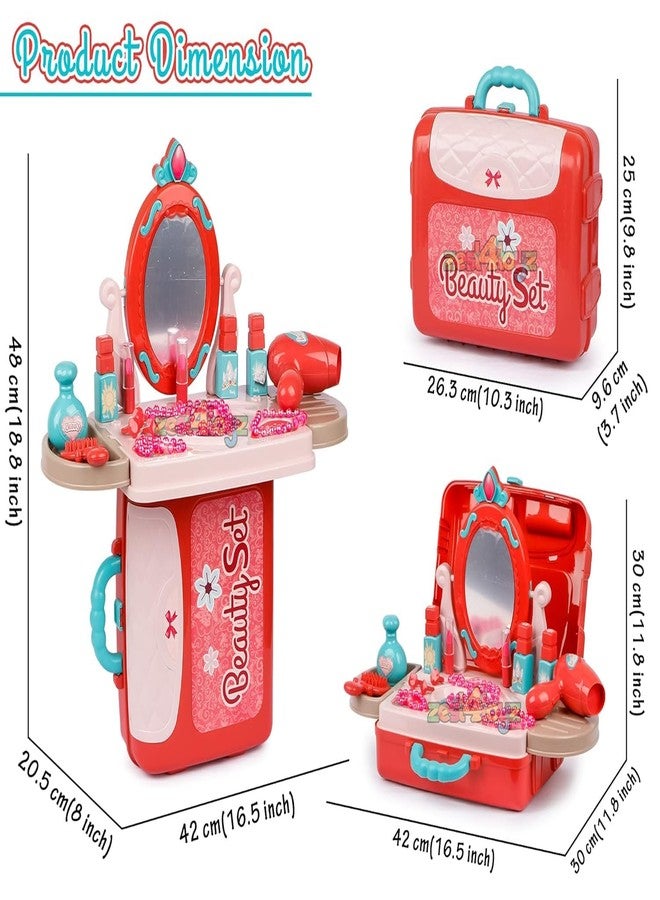 High Trusted Big Beauty Set for Kids Girls 3 in 1 Learning Educational Make Up Suitcase Kit with Makeup Accessories Pretend Play Set Portable Suitcase Toy Gift for Girls (Pink) - Image 5