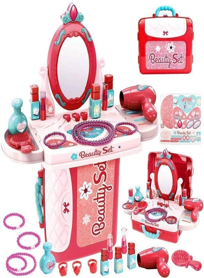 High Trusted Big Beauty Set for Kids Girls 3 in 1 Learning Educational Make Up Suitcase Kit with Makeup Accessories Pretend Play Set Portable Suitcase Toy Gift for Girls (Pink) - Image 1