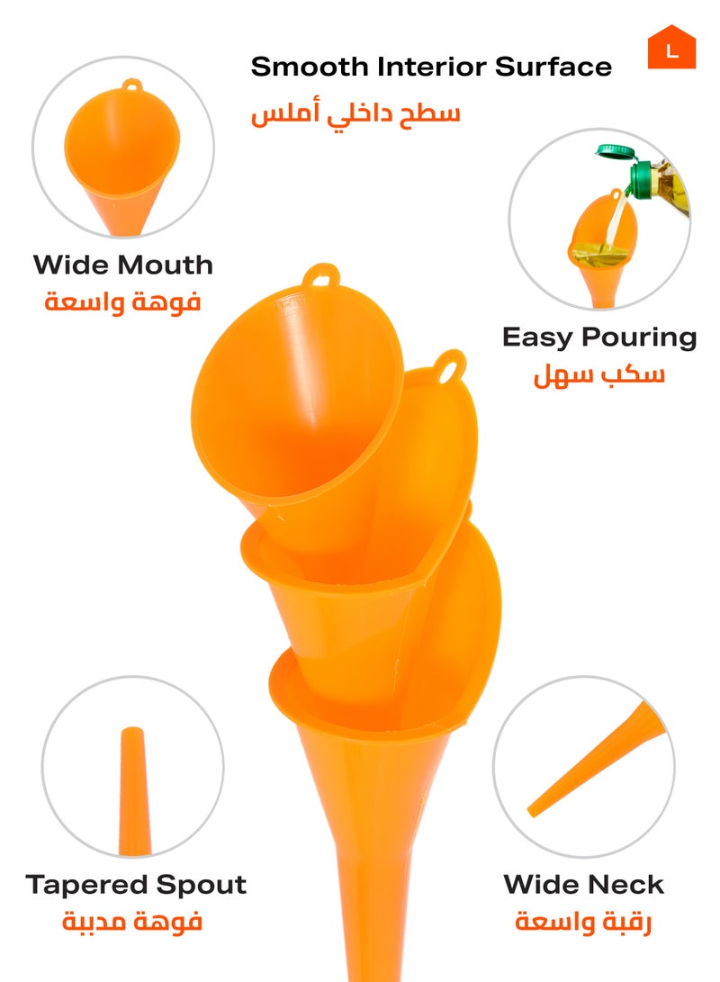 LAWAZIM Funnel - 3 Piece - With Non-Toxic ABS Plastic and Spill-Free  Long Narrow Spout, Easy-to-Clean, Neat, and Space-Saving with Hanging Hole- for Kitchen, Garage, Laboratory, and Multi-Purpose Use - Image 4
