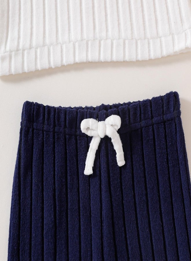 ROMPERINBOX Toddler Boy Clothes Fleece Fall Winter Outfit, Ribbed Color Block Long Sleeve Sweatshirt and Solid Pants 2Pcs Set (Blue, 2T) - Image 4