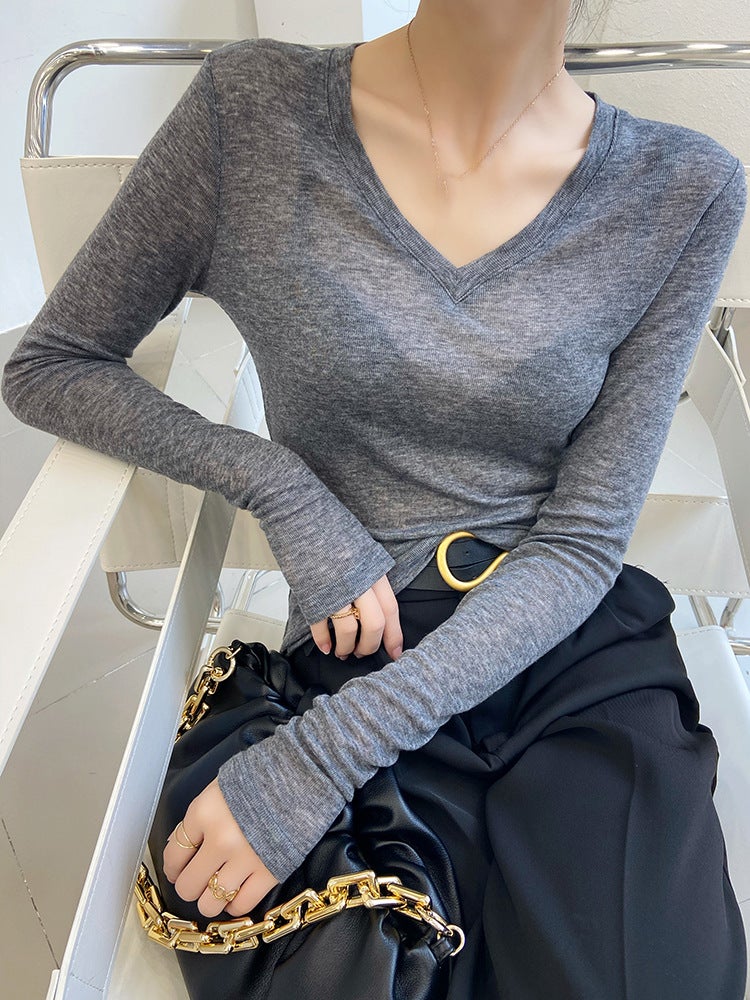 Black Shirt Explosions Inner Base Shirt Women'S Mesh Shirt High-End Perspective T-Shirt - Image 1