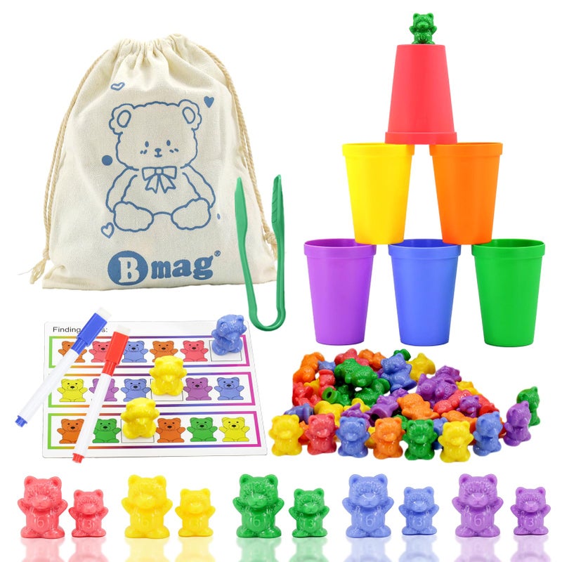 Bmag Counting Bears with Matching Sorting Cups Preschool Math Learning Game with 24 Big Bears 24 Little Bears STEM Educational Learning Activities Gifts for Kids Age 3 4 5 Year Old - Image 3