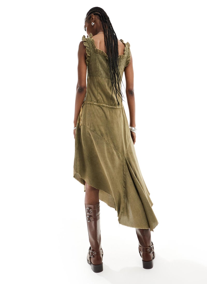 Reclaimed Vintage - Reclaimed Vintage western milkmaid twill midi dres - Image 1