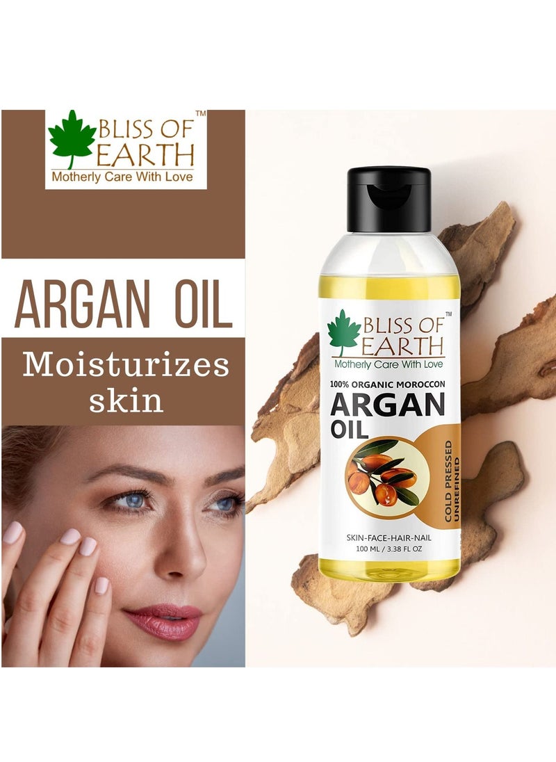 BLISS OF EARTH 100% Organic Argan Oil Of Morocco For Face Hair & Skin Cold Pressed & Unrefined 100ml  - Image 3
