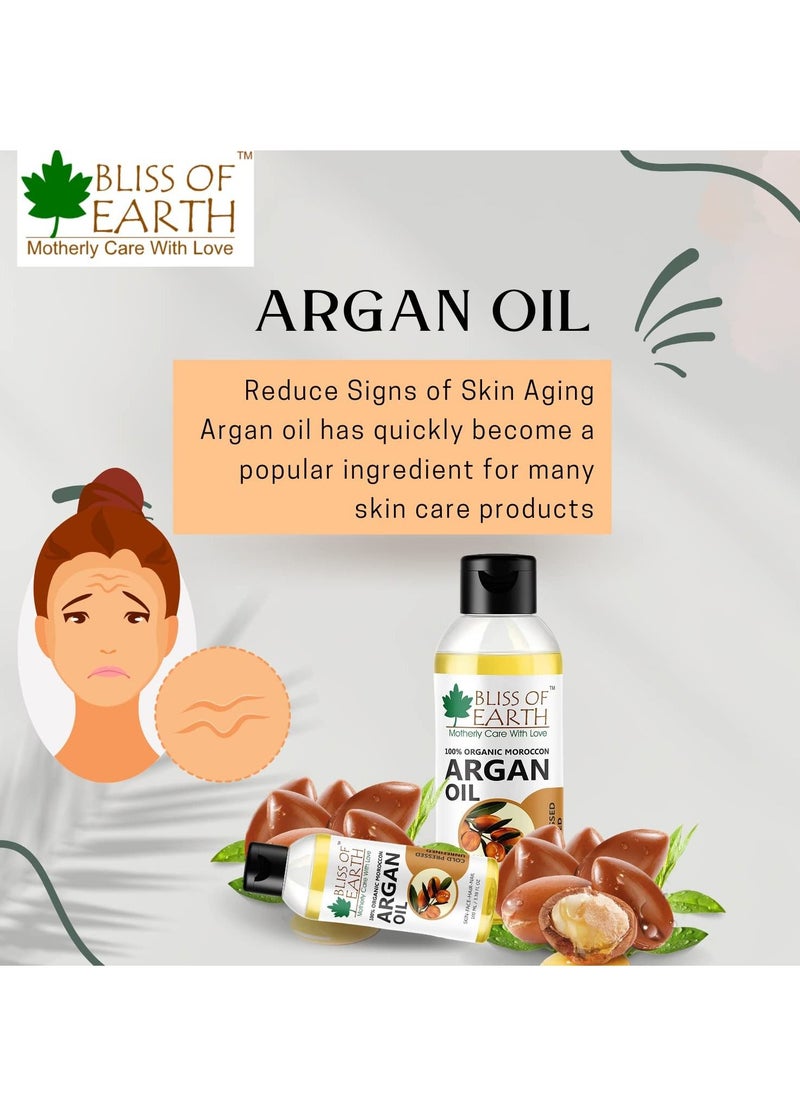 BLISS OF EARTH 100% Organic Argan Oil Of Morocco For Face Hair & Skin Cold Pressed & Unrefined 100ml  - Image 4