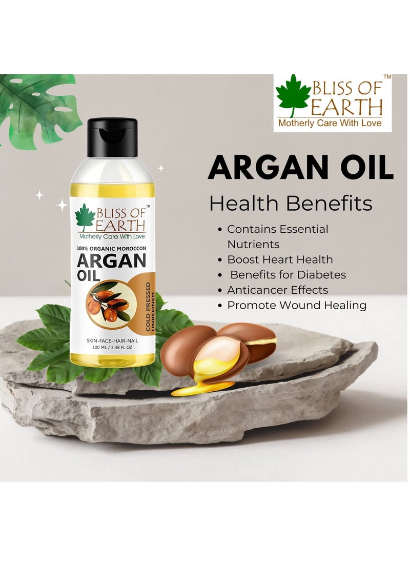 BLISS OF EARTH 100% Organic Argan Oil Of Morocco For Face Hair & Skin Cold Pressed & Unrefined 100ml  - Image 5
