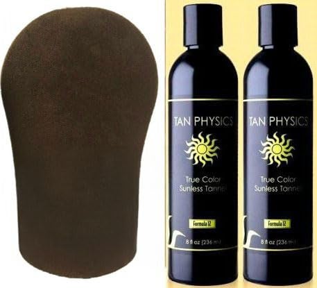 Tan Physics Sunless Tanner 8oz Pack of 2 with Tanning Mitt Self Tanning Lotion Instant Tan Lotion for Face Body Natural Self Tanner for a StreakFree LongLasting Glow